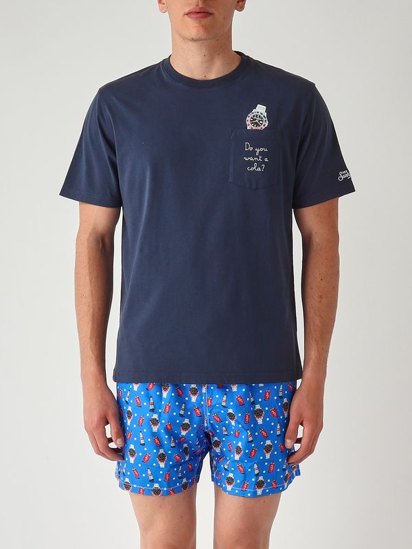 Camiseta de hombre Austin de algodón Want A Watch 61 Emb MC2 Saint Barth