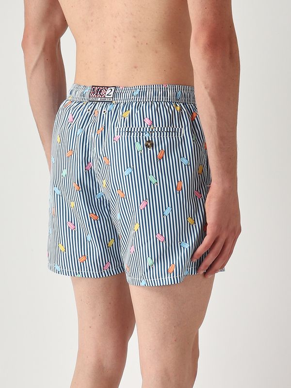 2. Herren-Badehose Lighting mit Mikro-Muster Weiß-Blau MC2 Saint Barth lig0003