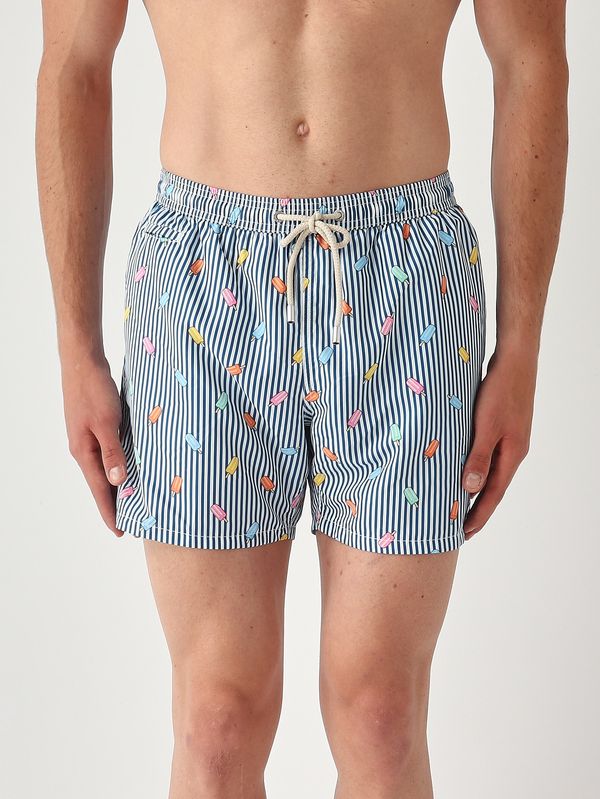 Herren-Badehose Lighting mit Mikro-Muster Weiß-Blau MC2 Saint Barth