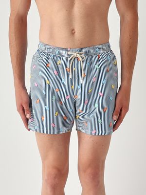 1. Herren-Badehose Lighting mit Mikro-Muster Weiß-Blau