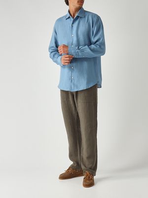2. Camicia uomo Raphael in lino Azzurro