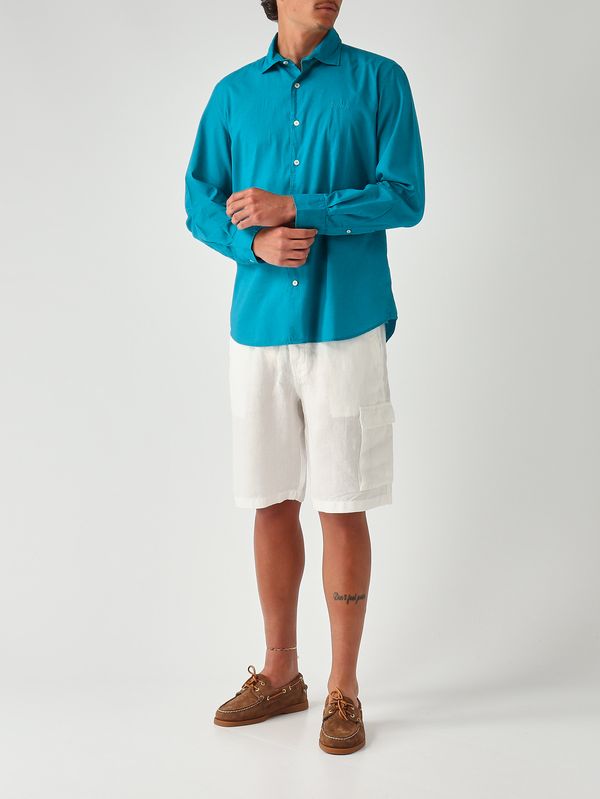 2. Camisa de hombre Chemise Ice de muselina de algodón Turquesa MC2 Saint Barth lcm0001