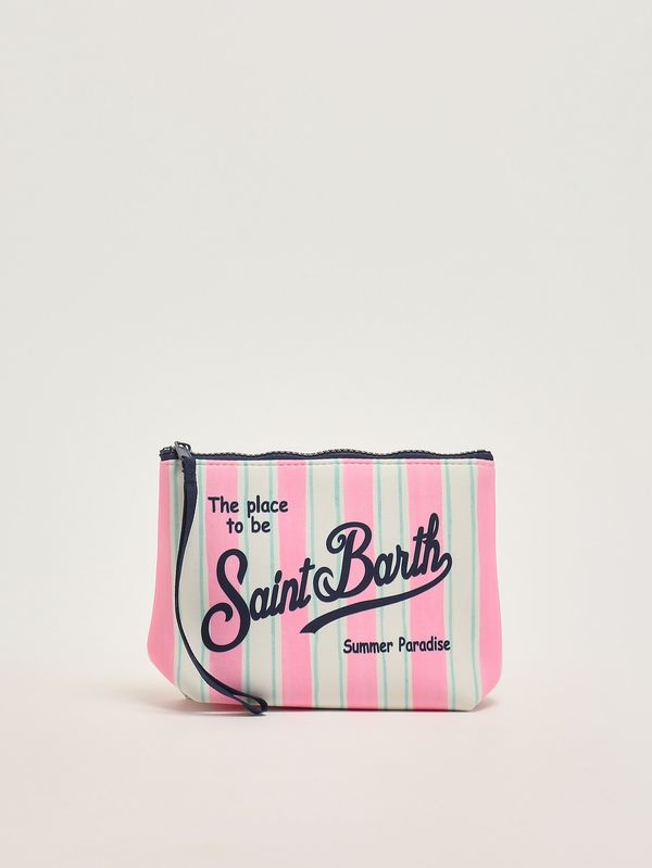 1. Aline Pochette aus Scuba-Stoff Weiß-fuchsiafarbene Streifen MC2 Saint Barth alin001