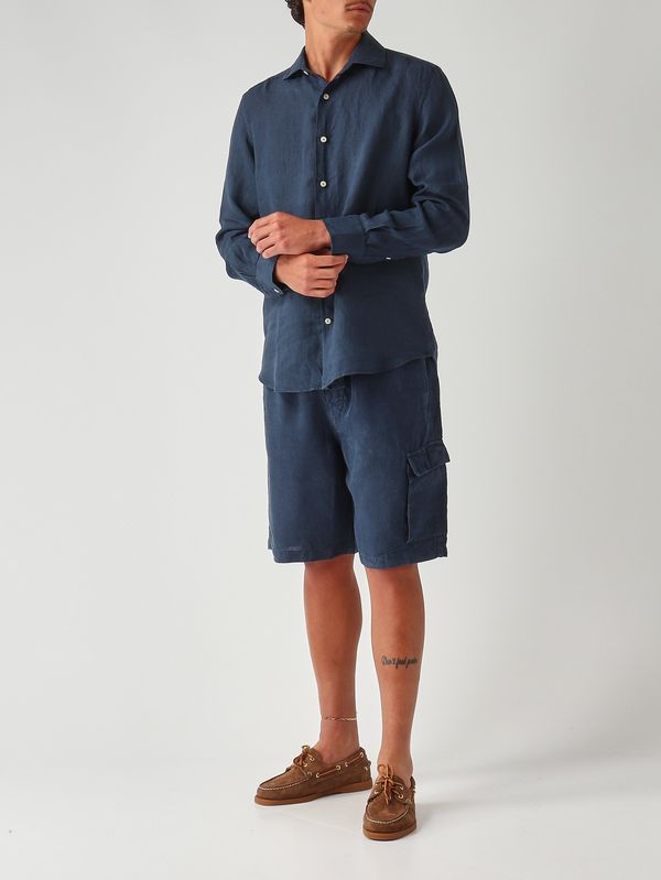 2. Camicia uomo Pamplona in lino Navy MC2 Saint Barth pamp001