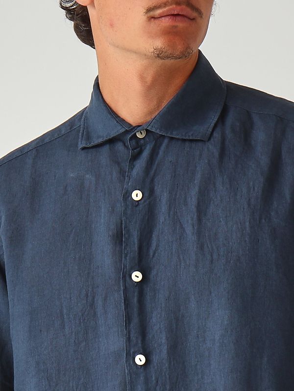 5. Camicia uomo Pamplona in lino Navy MC2 Saint Barth pamp001
