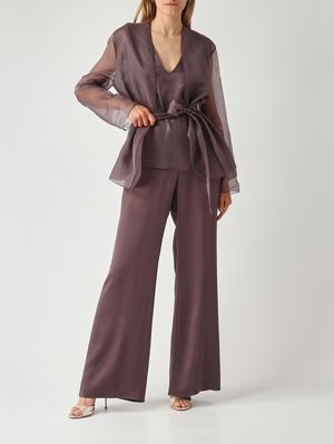 2. Pantalone donna Tiete in tessuto effetto raso Prugna