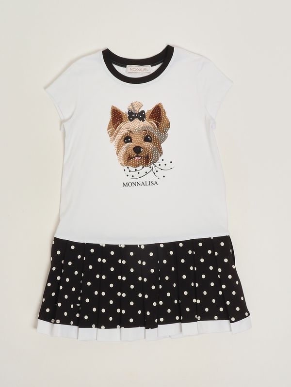 Robe en jersey de coton stretch pour fille Blanc-Noir Monnalisa