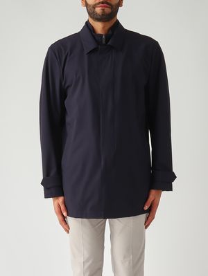1. Herrenmantel Travel Morning aus Stretch-Nylon Marineblau