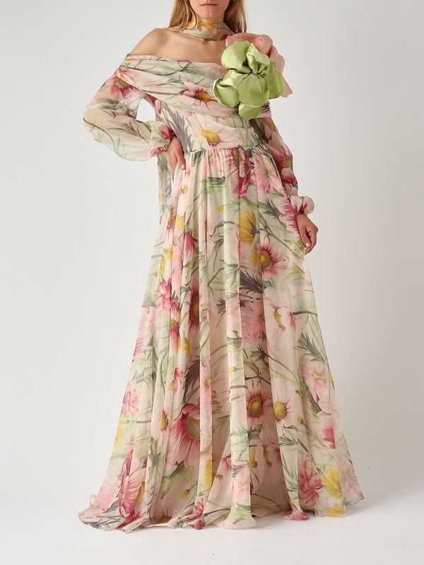 2. Abito donna New Rever in tessuto effetto chiffon Floreale-Pastello Giada Curti gcr26a499