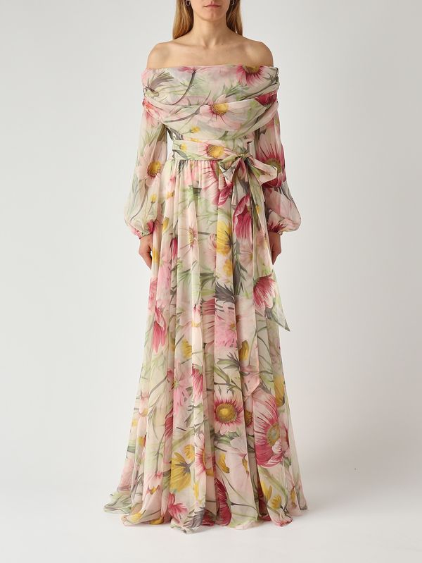 1. Abito donna New Rever in tessuto effetto chiffon Floreale-Pastello Giada Curti gcr26a499