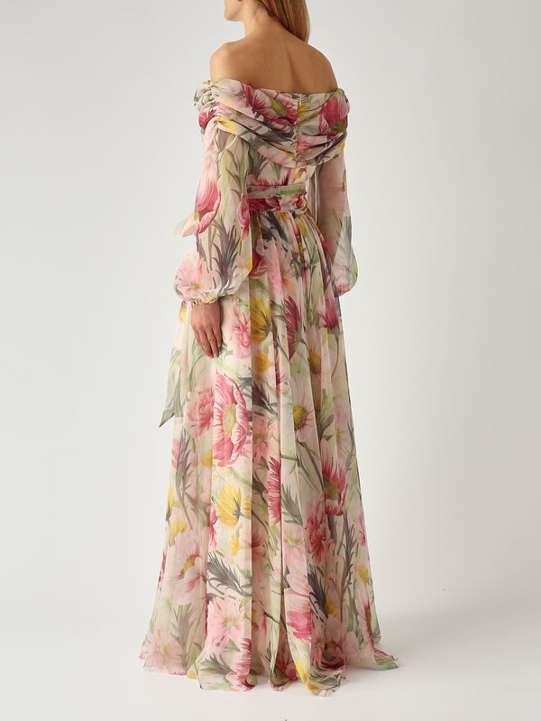 4. Abito donna New Rever in tessuto effetto chiffon Floreale-Pastello Giada Curti gcr26a499