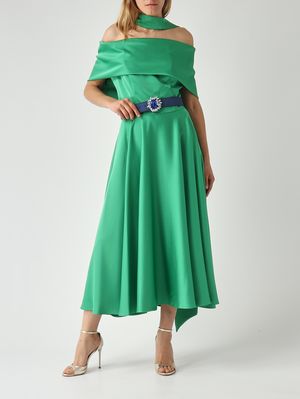 2. Damenkleid aus satiniertem Stoff Smaragdgrün