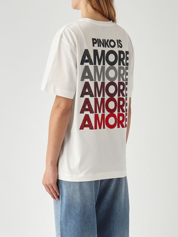 4. Damen-T-Shirt aus Baumwolle Weiß-Rot Pinko 105526a33i