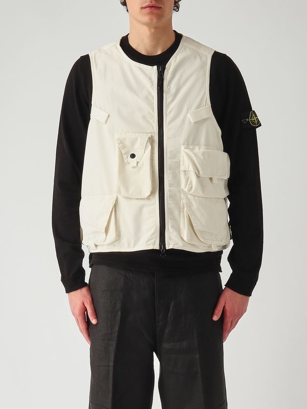 1. Herrenweste aus Stretch-Ripstop-Baumwolle Elfenbein Stone Island l1s15g100006s0318