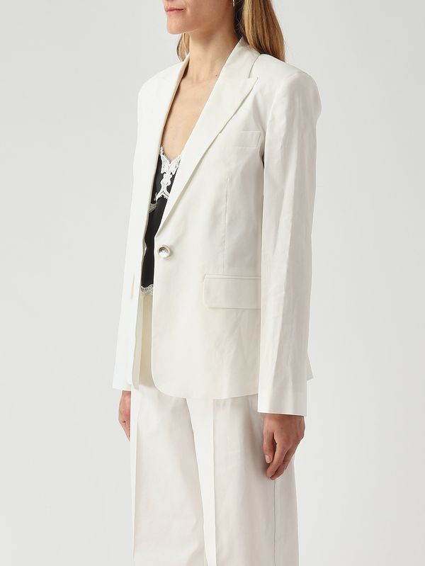 3. Blazer Freda para mujer en mezcla de lino elástico. Blanco Pinko 106597a34i