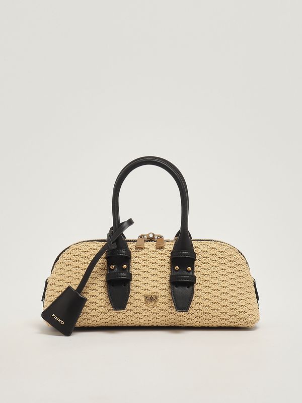 1. Women's Bowling Bag Baguette in raffia Raffia-Black Pinko 105334a1rl