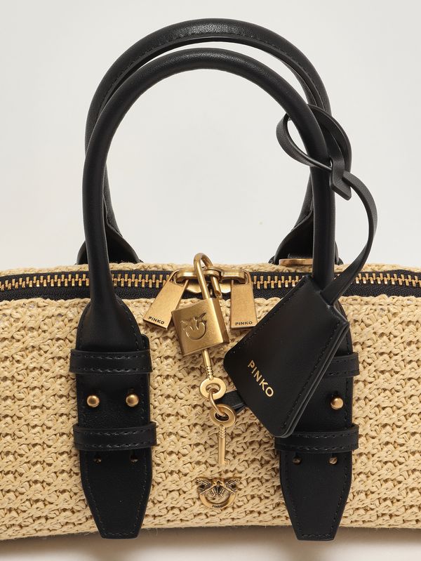 6. Women's Bowling Bag Baguette in raffia Raffia-Black Pinko 105334a1rl