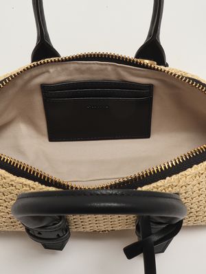 5. Women's Bowling Bag Baguette in raffia Raffia-Black