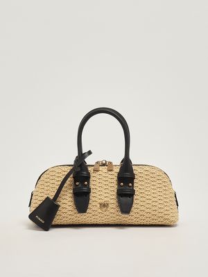 1. Women's Bowling Bag Baguette in raffia Raffia-Black
