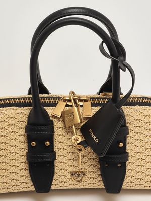 6. Women's Bowling Bag Baguette in raffia Raffia-Black