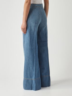 4. Damen-Jeans für den Strand aus Baumwoll-Leinen-Mischung Mittlerer Denim