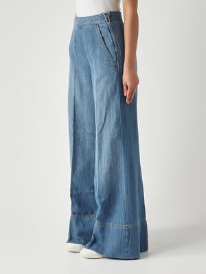 3. Damen-Jeans für den Strand aus Baumwoll-Leinen-Mischung Mittlerer Denim