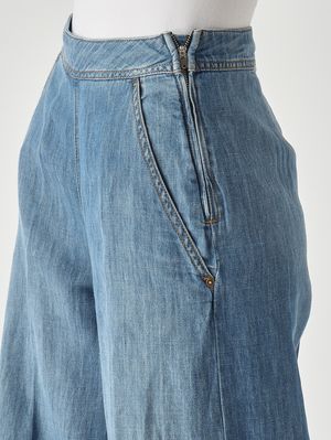 5. Damen-Jeans für den Strand aus Baumwoll-Leinen-Mischung Mittlerer Denim