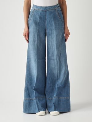 1. Damen-Jeans für den Strand aus Baumwoll-Leinen-Mischung Mittlerer Denim