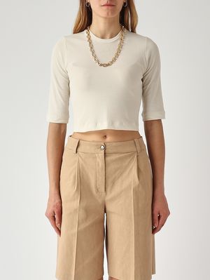 1. Kimberly Damenbluse aus Stretch-Baumwollcrêpe Beige