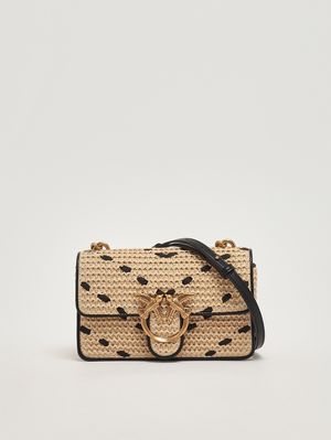 4. Borsa donna Love One Mini light in rafia Paglia-Nero