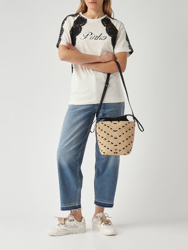 2. Borsa donna Bucket Mini in rafia Paglia-Nero Pinko 106835a391