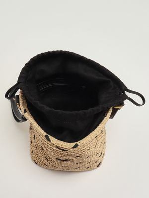 5. Borsa donna Bucket Mini in rafia Paglia-Nero