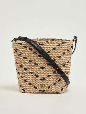 4. Borsa donna Bucket Mini in rafia Paglia-Nero