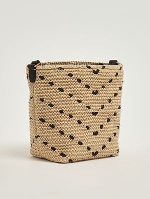 3. Borsa donna Bucket Mini in rafia Paglia-Nero