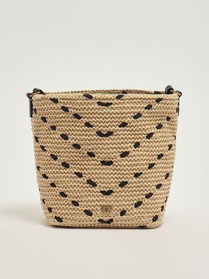 1. Borsa donna Bucket Mini in rafia Paglia-Nero