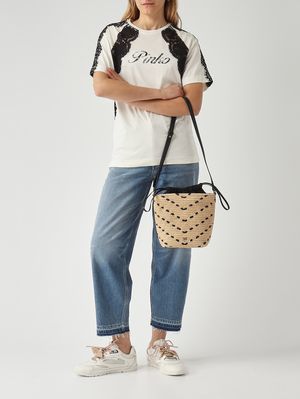 2. Borsa donna Bucket Mini in rafia Paglia-Nero