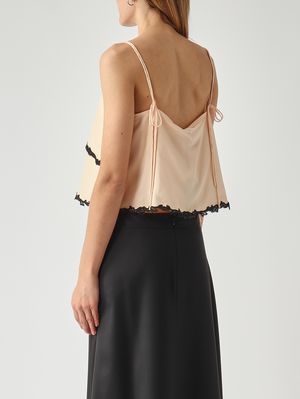 4. Top Canazei para mujer en sarga con efecto seda. Rosa empolvado-Negro