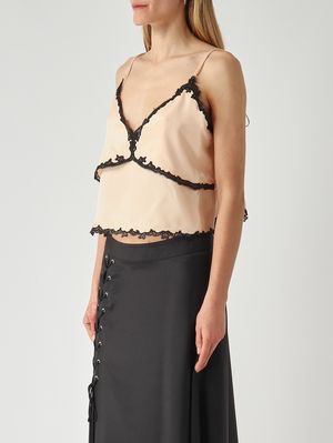 3. Top Canazei para mujer en sarga con efecto seda. Rosa empolvado-Negro