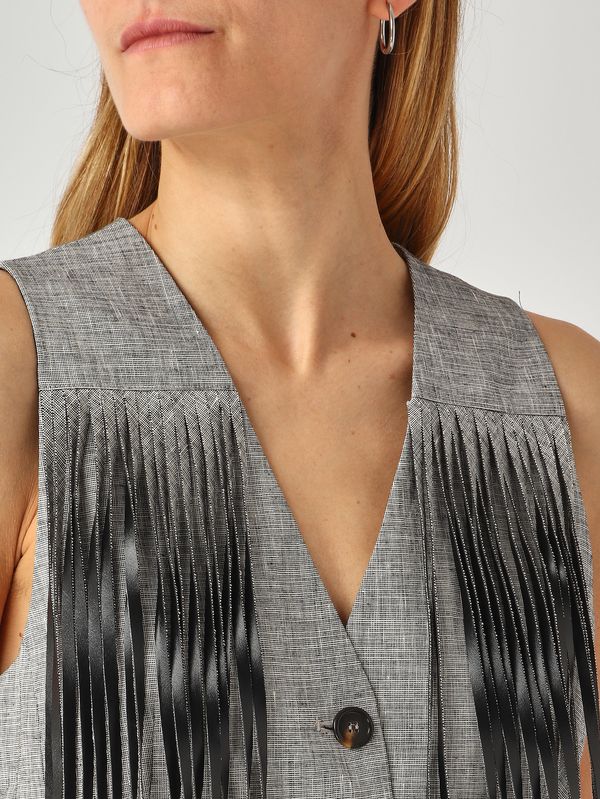 5. Gilet donna Boretto in misto cotone e lino Nero-Bianco Pinko 106965a3as