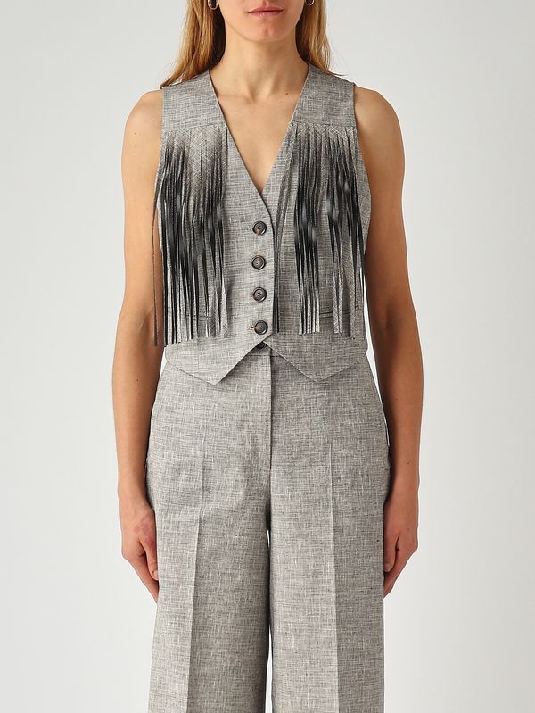 1. Gilet donna Boretto in misto cotone e lino Nero-Bianco Pinko 106965a3as