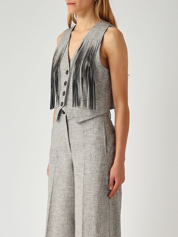 3. Gilet donna Boretto in misto cotone e lino Nero-Bianco Pinko 106965a3as