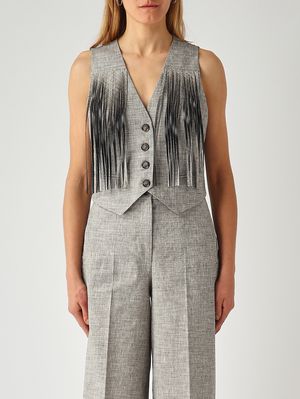1. Gilet donna Boretto in misto cotone e lino Nero-Bianco