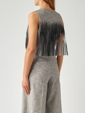 4. Gilet donna Boretto in misto cotone e lino Nero-Bianco