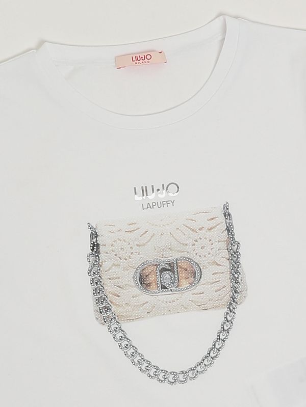 3. Camiseta de niña de algodón elástico Blanco- Bag Liu Jo ga6046js003