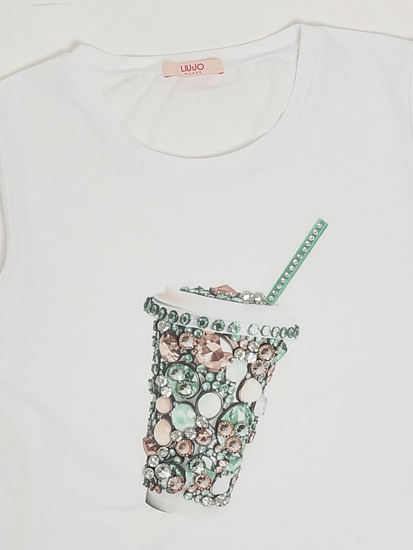 3. T-shirt bambina in cotone stretch Bianco-Verde Liu Jo ga6112js003