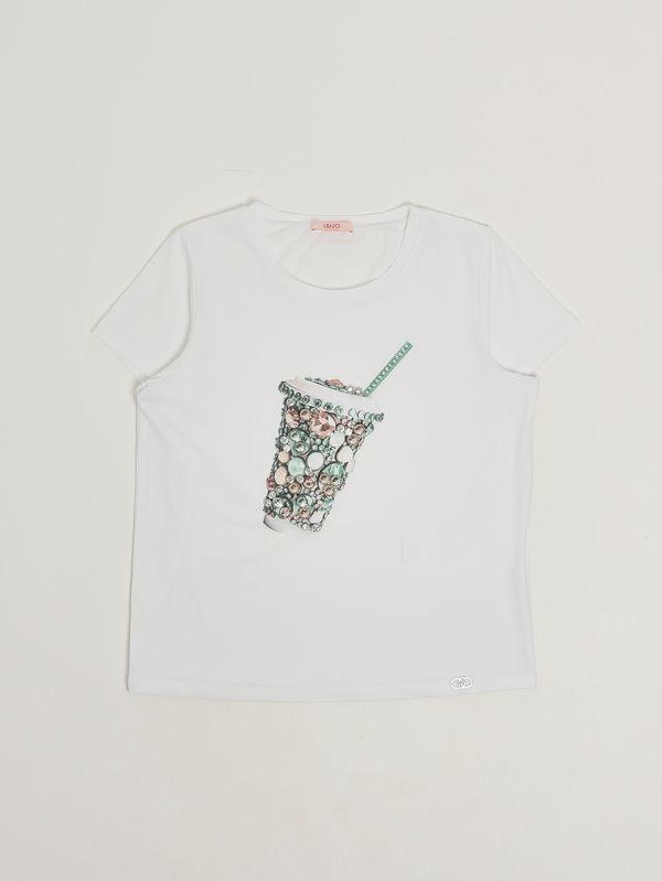 T-shirt bambina in cotone stretch Bianco-Verde Liu Jo