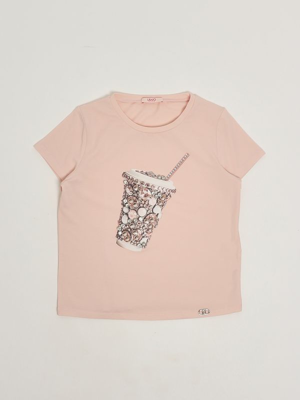 T-shirt bambina in cotone stretch Rosa Liu Jo