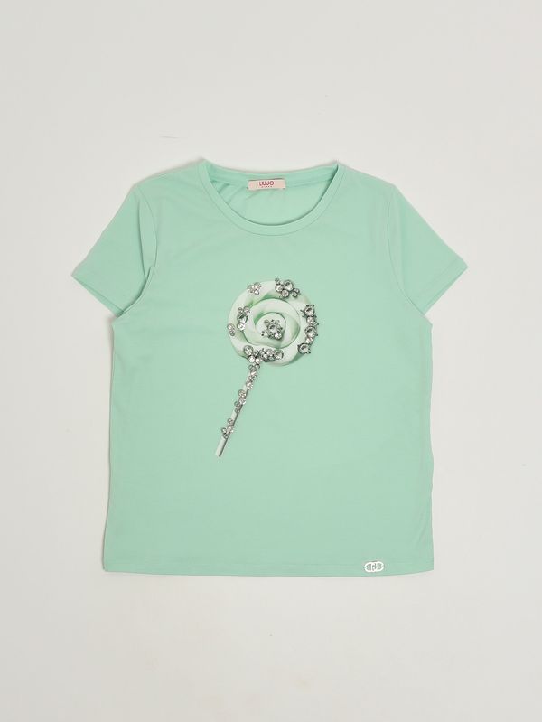 T-shirt bambina in cotone stretch Verde Liu Jo
