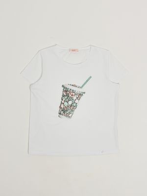 1. T-shirt bambina in cotone stretch Bianco-Verde