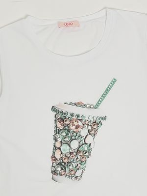 3. T-shirt bambina in cotone stretch Bianco-Verde